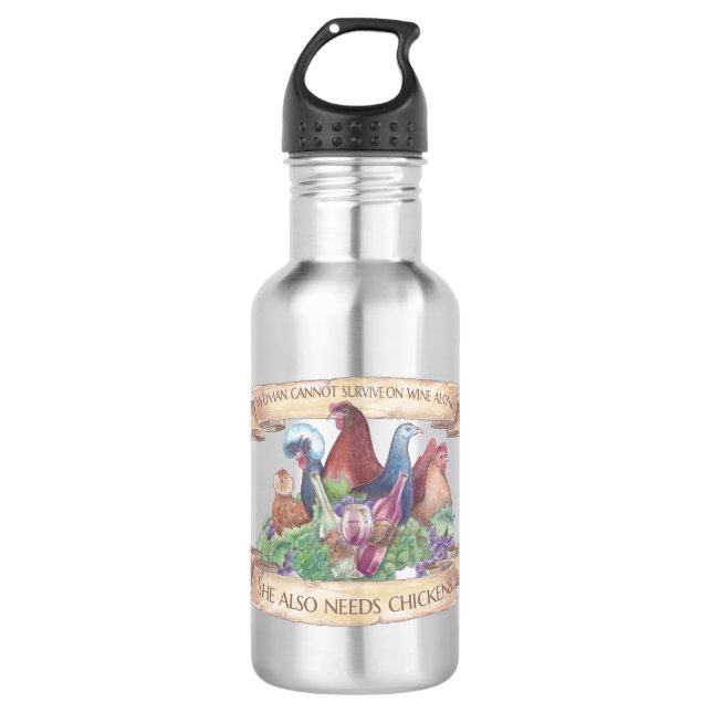 Botella De Agua Pollos y vinos (Anverso)