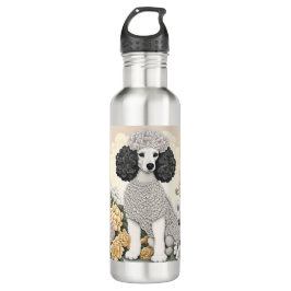 Botella De Agua Poodle en flores caprichosas