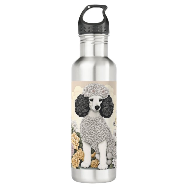 Botella De Agua Poodle en flores caprichosas (Anverso)