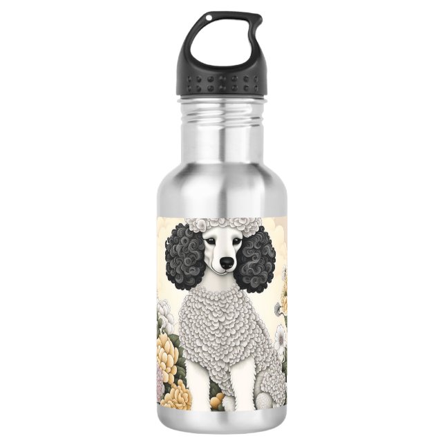 Botella De Agua Poodle en flores caprichosas (Anverso)