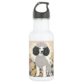 Botella De Agua Poodle en flores caprichosas