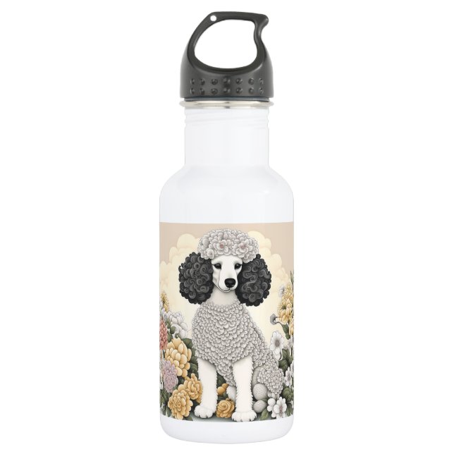 Botella De Agua Poodle en flores caprichosas (Anverso)