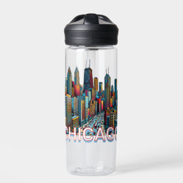 Botella De Agua Pop art Comic Book Chicago Skyline Personalizado
