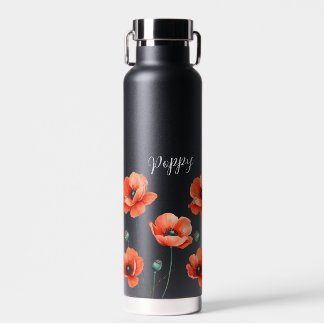 Botella De Agua Poppies Rojos Nombre Termal Floral