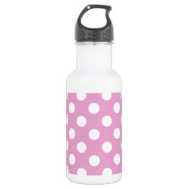 Botella De Agua Pos de polka blanca en rosa pálido
