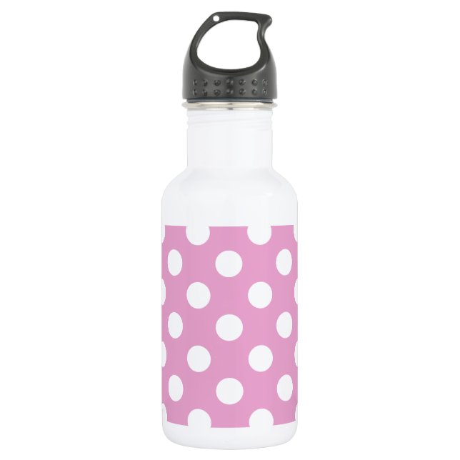 Botella De Agua Pos de polka blanca en rosa pálido (Anverso)