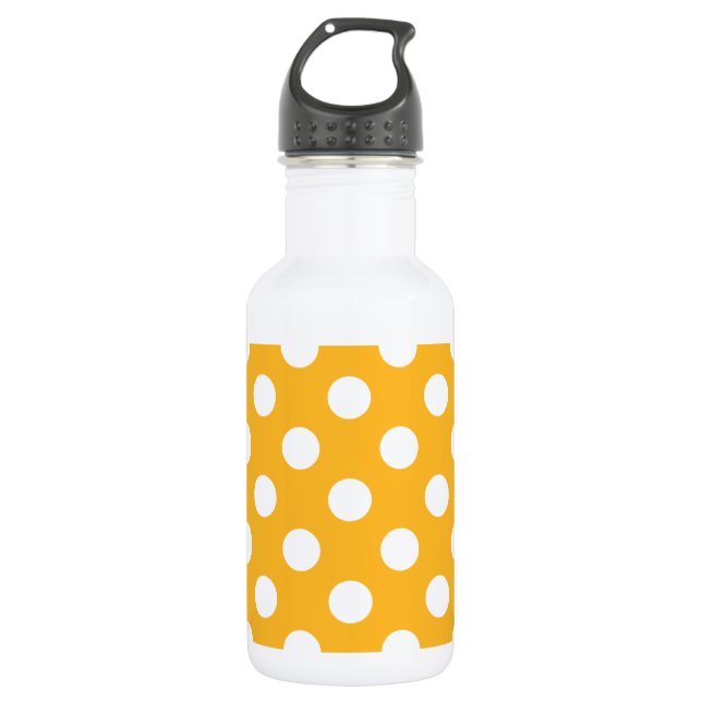 Botella De Agua Pos de polka blanca sobre amarillo (Anverso)