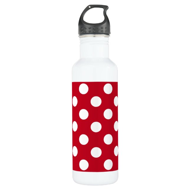 Botella De Agua Pos de polka blanca sobre rojo (Anverso)