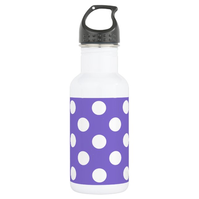 Botella De Agua Pos de polka blanco en periwinkle (Anverso)