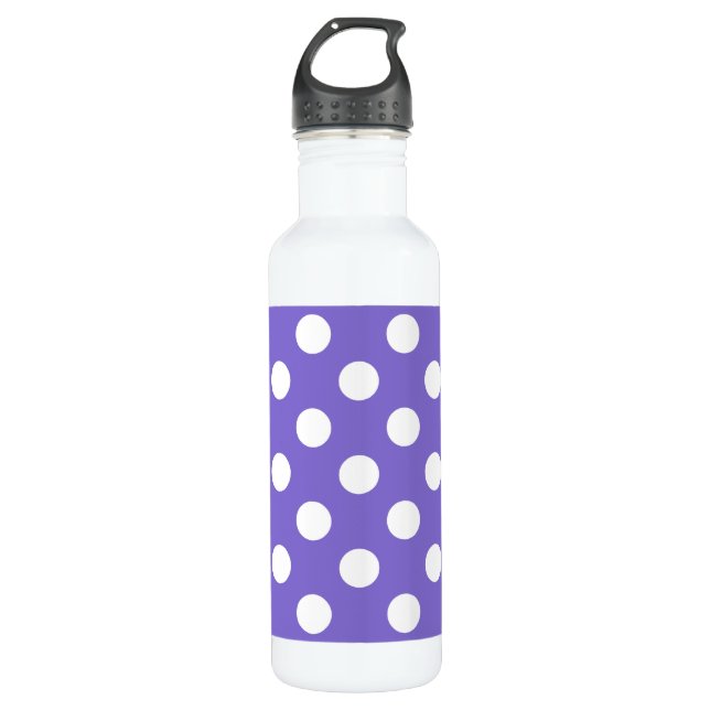 Botella De Agua Pos de polka blanco en periwinkle (Anverso)