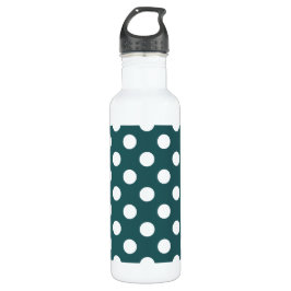 Botella De Agua Pos de polka blanco en verde azulado