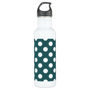 Botella De Agua Pos de polka blanco en verde azulado