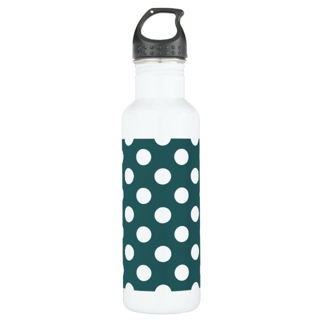 Botella De Agua Pos de polka blanco en verde azulado (Anverso)