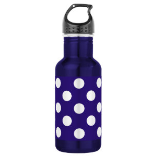 Botella De Agua Pos de polka blanco sobre azul oscuro