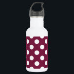Botella De Agua Pos de polka blanco sobre burdeos<br><div class="desc">Pos de polka blanco sobre burdeos</div>