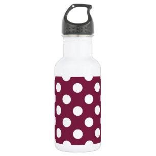 Botella De Agua Pos de polka blanco sobre burdeos