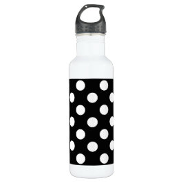 Botella De Agua Pos de polka blanco sobre negro