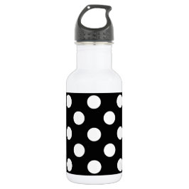 Botella De Agua Pos de polka blanco sobre negro