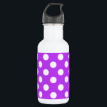 Botella De Agua Pos de polka blanco sobre púrpura brillante<br><div class="desc">Pos de polka blanco sobre púrpura brillante</div>