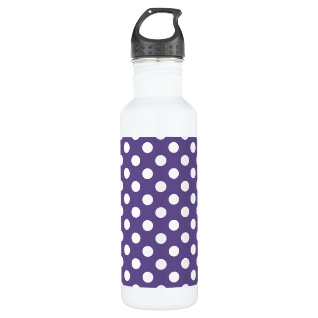 Botella De Agua Pos de polka blanco sobre ultravioleta (Anverso)