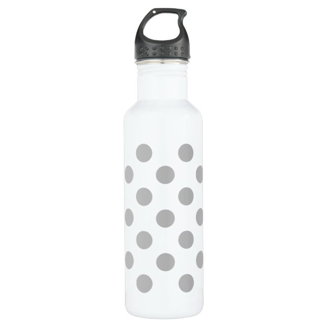 Botella De Agua Pos de polka gris sobre blanco (Anverso)