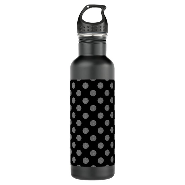 Botella De Agua Pos de polka gris y negro (Anverso)