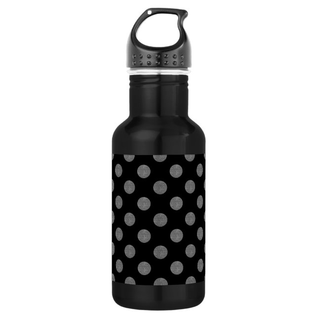 Botella De Agua Pos de polka gris y negro (Anverso)