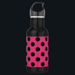 Botella De Agua Pos de polka negro en fucsia<br><div class="desc">Pos de polka negro en fucsia</div>