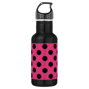 Botella De Agua Pos de polka negro en fucsia