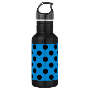 Botella De Agua Pos de polka negro sobre azul cielo