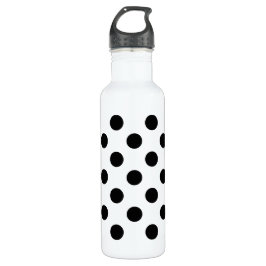 Botella De Agua Pos de polka negro sobre blanco