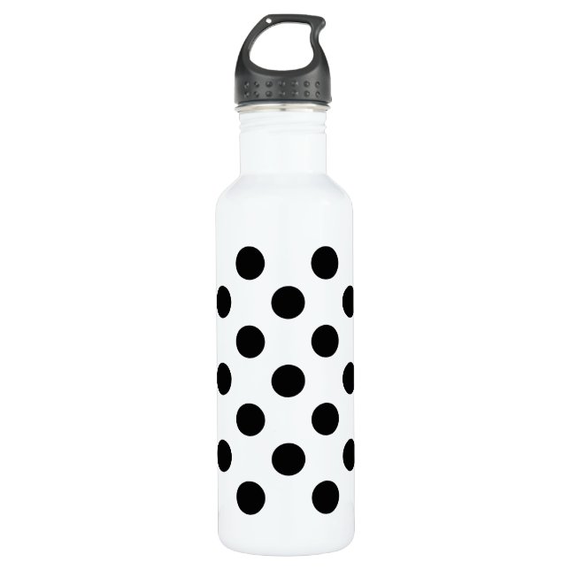 Botella De Agua Pos de polka negro sobre blanco (Anverso)