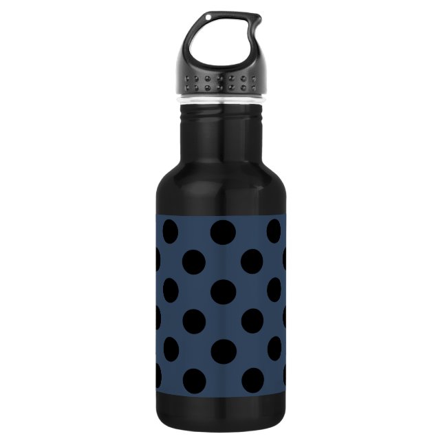 Botella De Agua Pos de polka negro sobre gris-azul (Anverso)