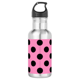 Botella De Agua Pos de polka negro sobre rosa