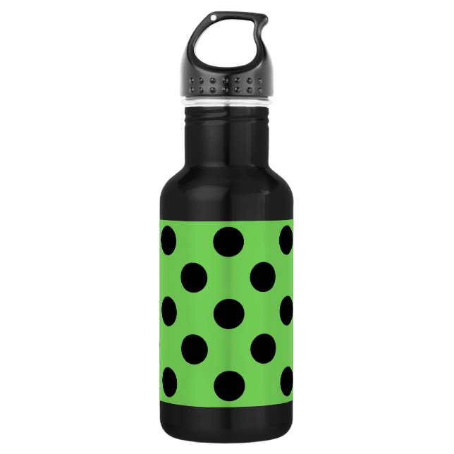 Botella De Agua Pos de polka negro sobre verde lima (Anverso)
