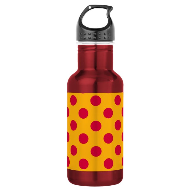 Botella De Agua Pos rojos de polka sobre amarillo (Anverso)