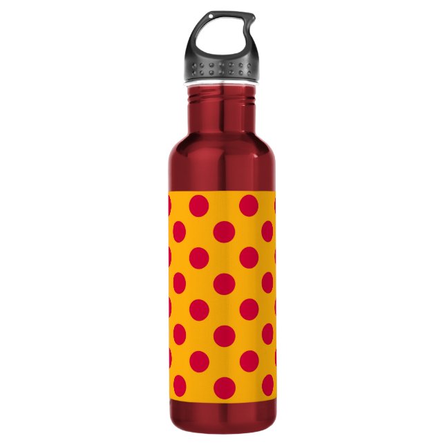 Botella De Agua Pos rojos de polka sobre amarillo (Anverso)