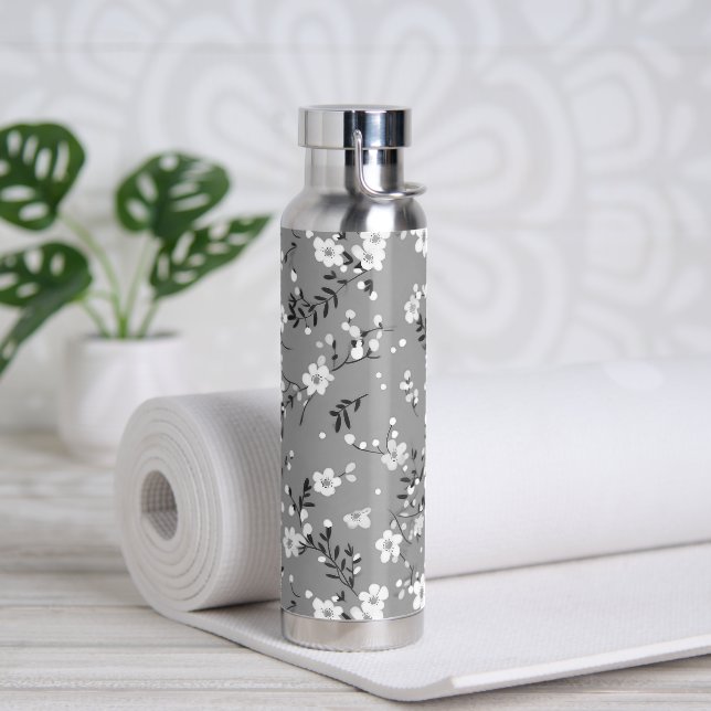 Botella De Agua Posiciones blancas en gris (Yoga)