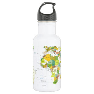 Botella De Agua Póster de Atlas Mapa Mundial Político: Decoración 