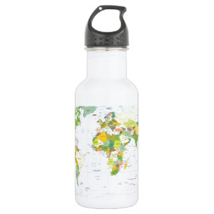 Botella De Agua Póster de Atlas Mapa Mundial Político: Decoración 