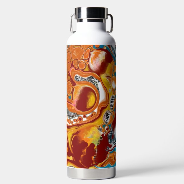 Botella De Agua Pour Painting Style Arte de fluidos marrones y azu (Delantero)