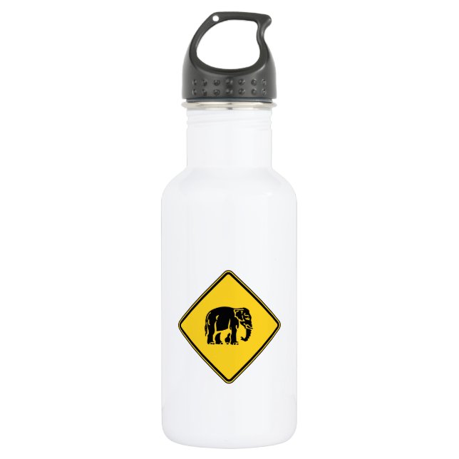 Botella De Agua Precaución: Elefantes cruzan ⚠ Rótulo tailandés ⚠ (Anverso)