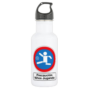 Botella De Agua Precaución que juega a los niños, señal de