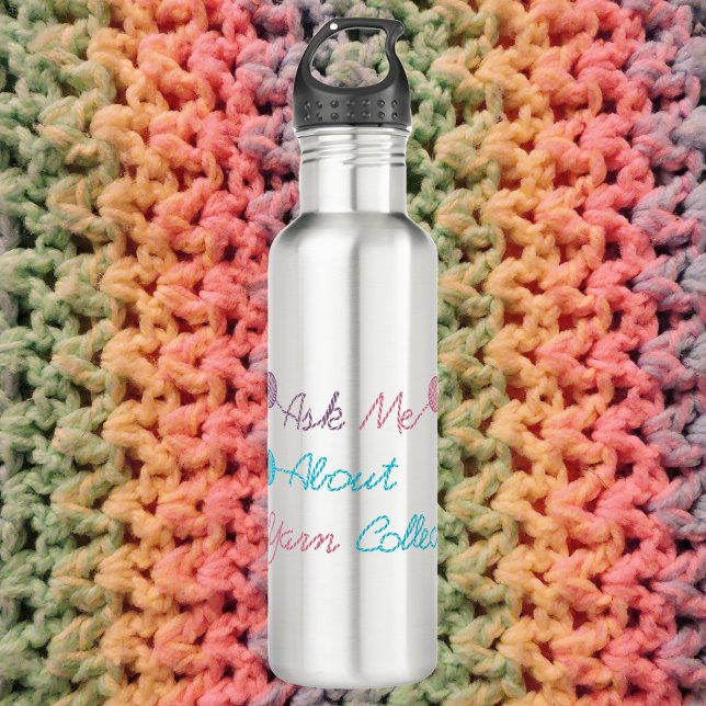 Botella De Agua Pregúntame sobre mi colección de yarn divertida (A fun water bottle that says ask me about my yarn collection)