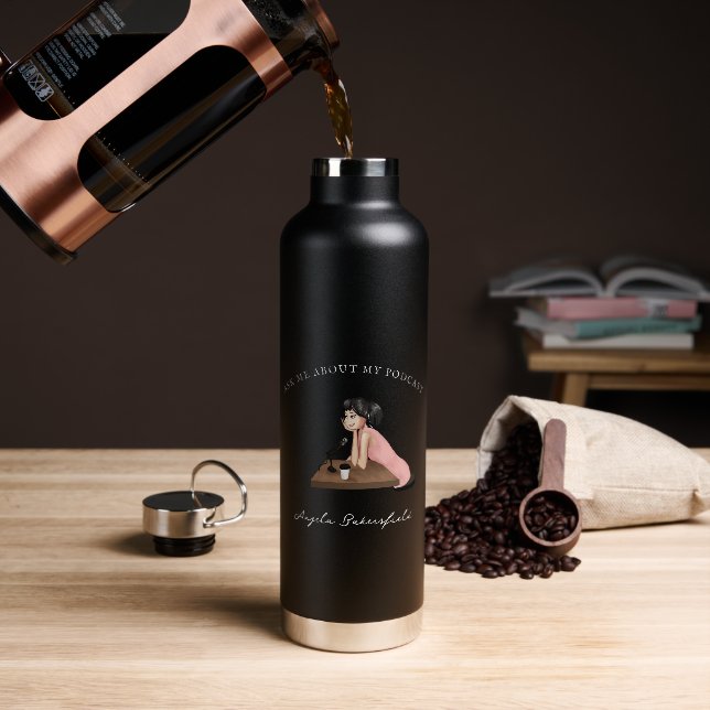 Botella De Agua Pregúntame sobre mi podcast | Monograma Podcaster (Café)