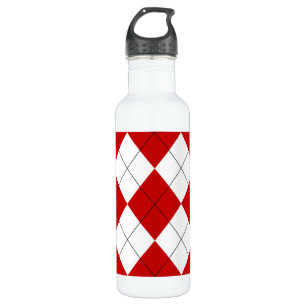 Botella De Agua Preppy Argyle Tartán Diamond Plage rojo blanco