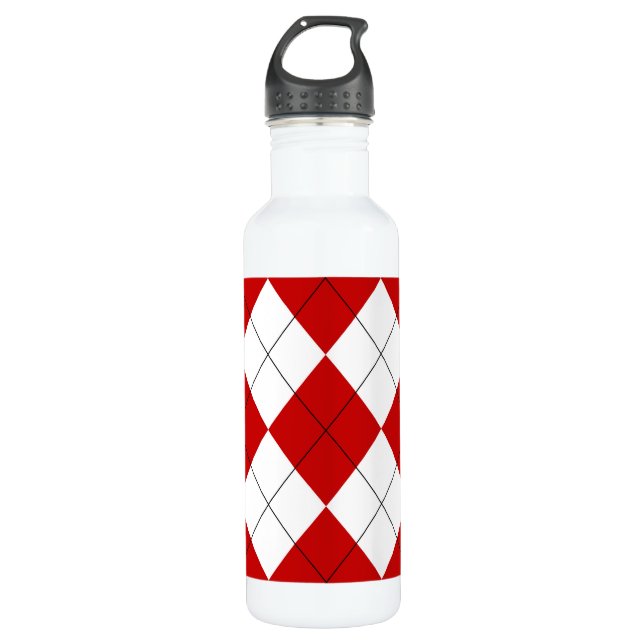 Botella De Agua Preppy Argyle Tartán Diamond Plage rojo blanco (Anverso)