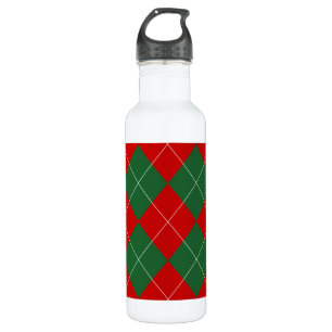 Botella De Agua Preppy Argyle Tartán Diamond Plage Verde Rojo