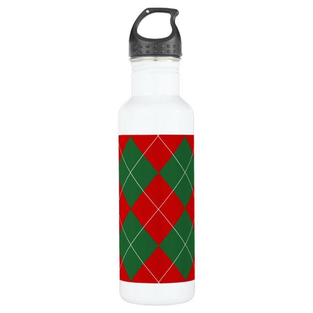 Botella De Agua Preppy Argyle Tartán Diamond Plage Verde Rojo (Anverso)