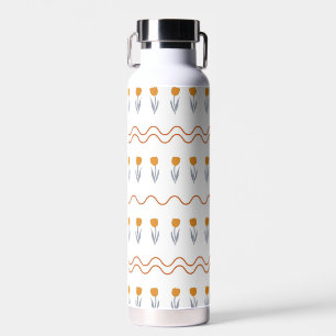 Botella De Agua Preppy Groovy Stripe Tulip Flower Pattern